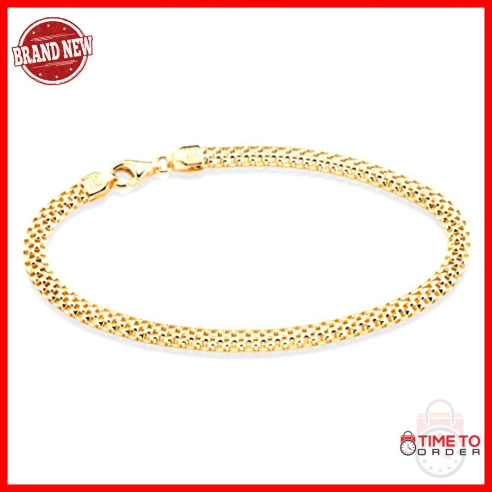 18K Gold Plated Sterling Silver Mesh Link Bracelet 6.5 Inch - Picture 3 of 7